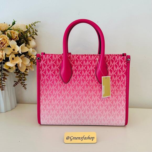 Michael Kors Mirella Small Ombré Signature Logo Crossbody Bag Dragonfruit - Picture 6 of 11